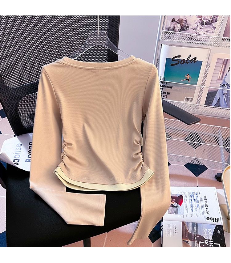 2024 Women's Pink Fake Two Piece Autumn Long Sleeve Top
