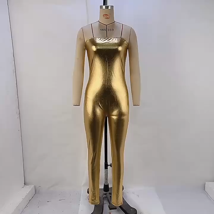 OM-2024 Fall/Winter Metallic Color Sexy Strapless Jumpsuit Long Pants Women's Jumpsuit